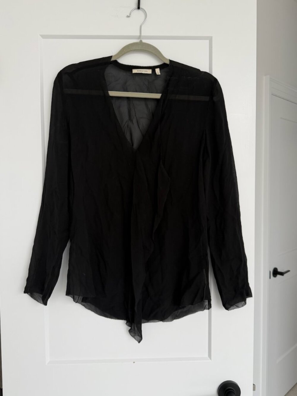 Aritzia Babaton Black Sheer V-Neck Blouse